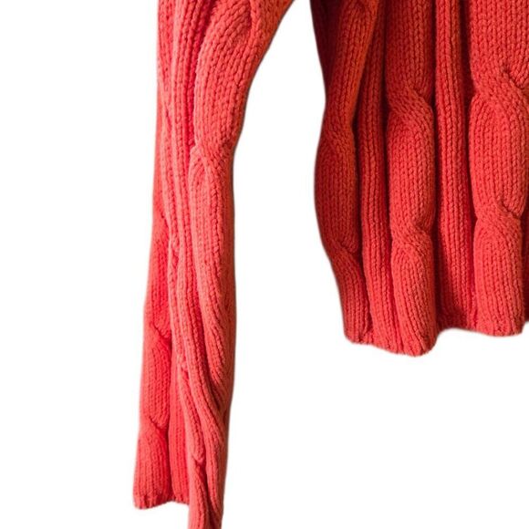 Madewell Orange Cable-Knit V-Neck Crop Sweater Women's Size Medium - Picture 3 of 5